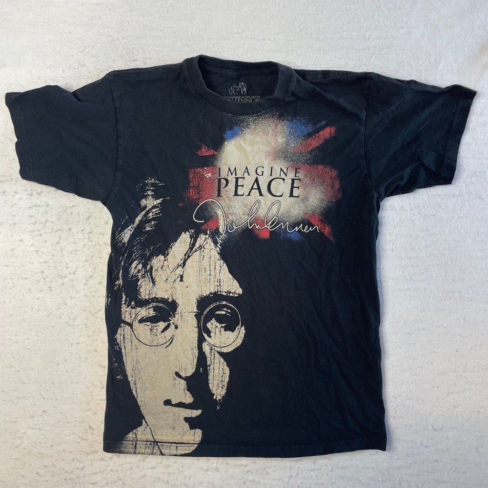 English Laundry John Lennon Imagine Peace T-Shirt Mens Medium Black Graphic Tee